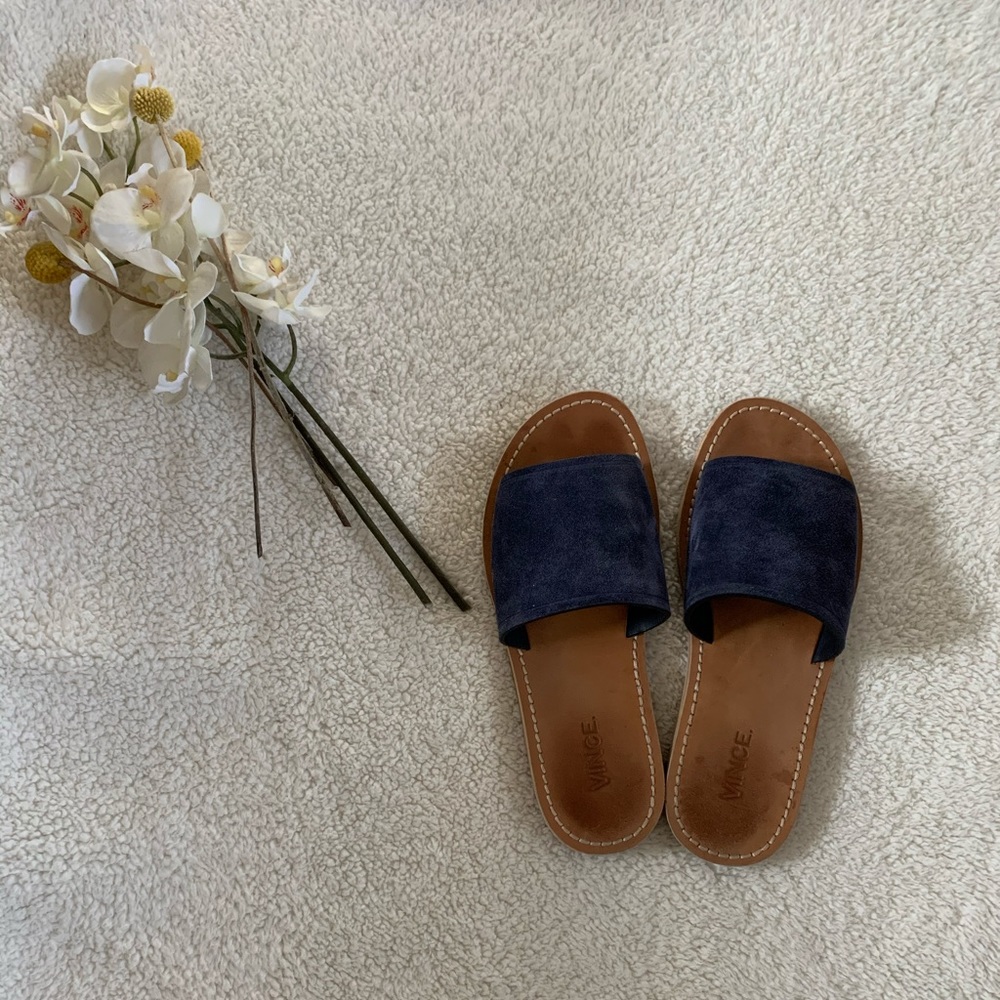 Vince Torrell Suede Slides in Deep Blue